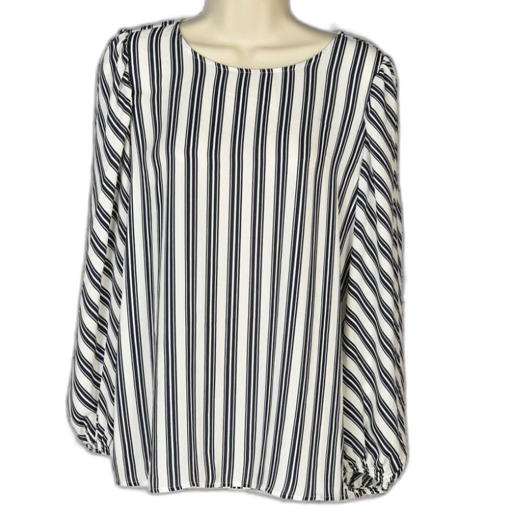 Tommy Hilfiger Black and White Striped Chiffon Blouse Size XL